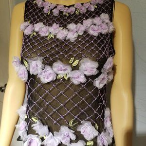 100% silk Black lilac embroidered top exclusive